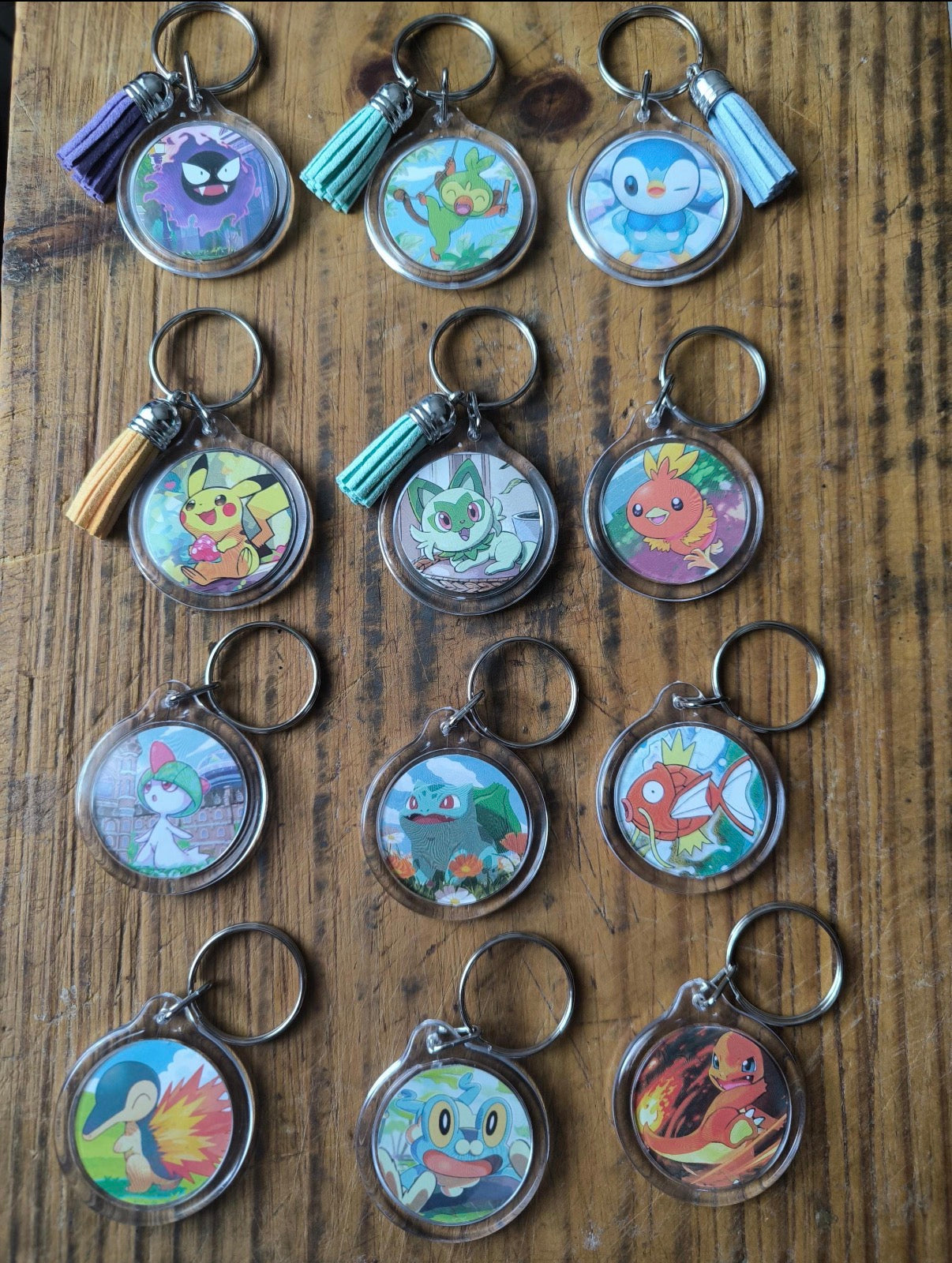 Real Pokémon Card Acrylic Keychain, Handmade Pokémon TCG Card Keyring with Matching Tassel, Recycled Geek Gift