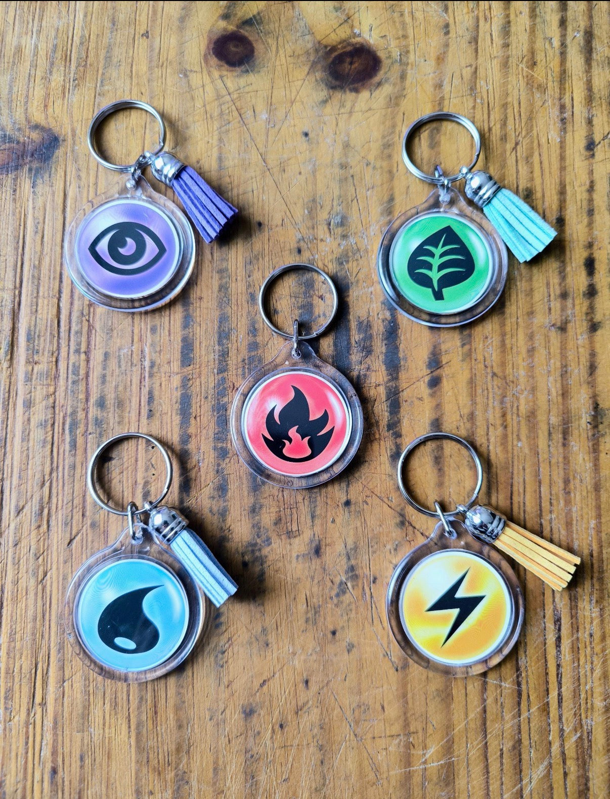 Real Pokémon Card Acrylic Keychain, Handmade Pokémon TCG Card Keyring with Matching Tassel, Recycled Geek Gift