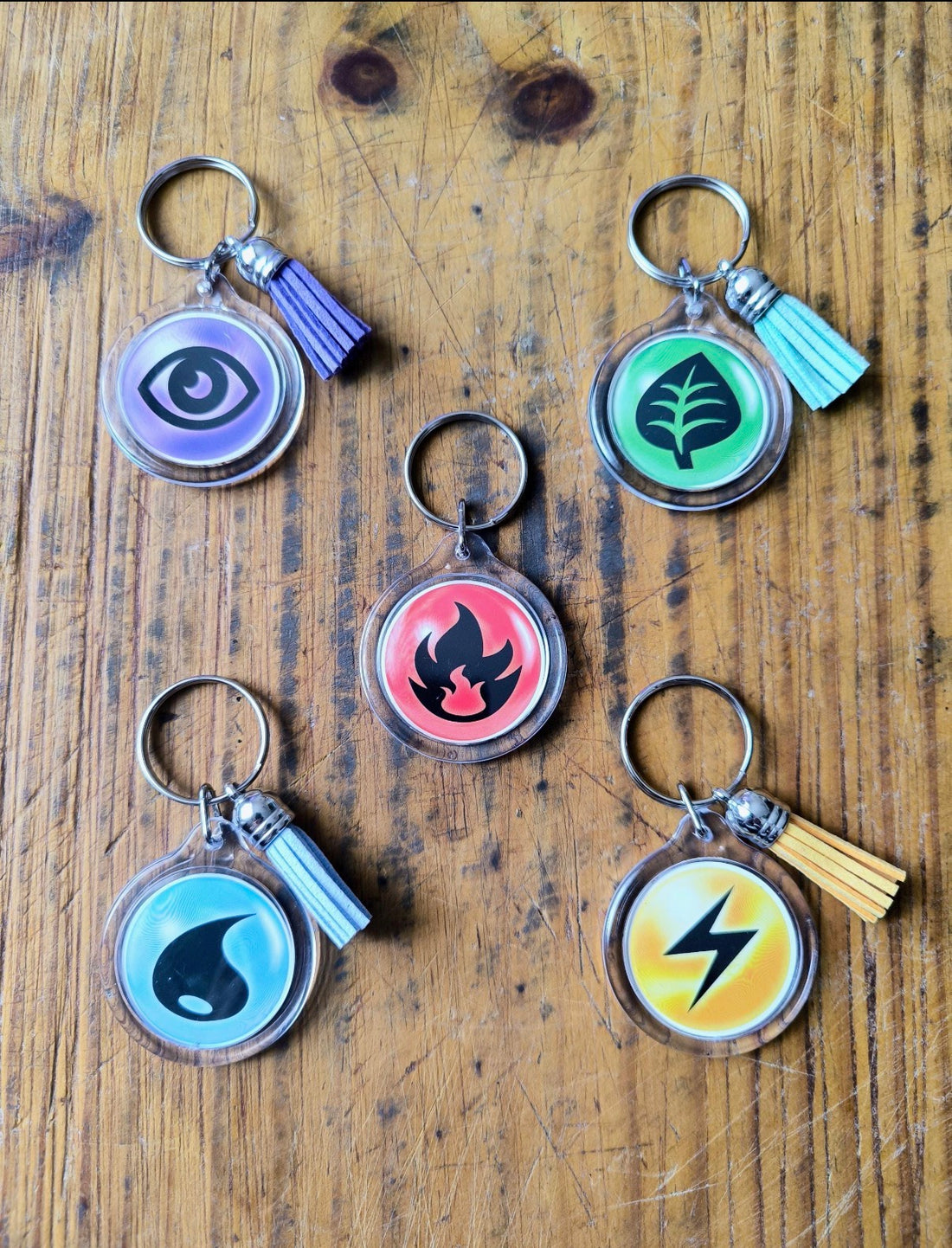 Real Pokémon Card Acrylic Keychain, Handmade Pokémon TCG Card Keyring with Matching Tassel, Recycled Geek Gift